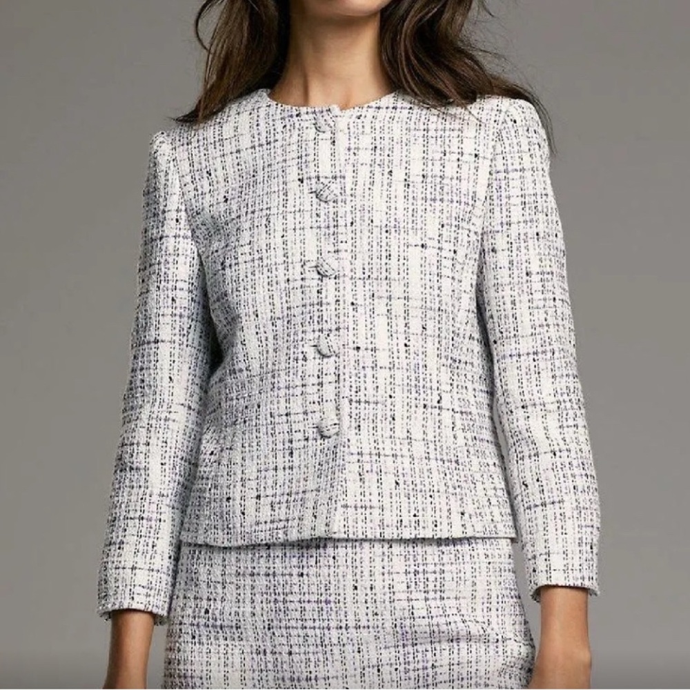 Babaton Ivory and Lavender Tweed Suit Jacket